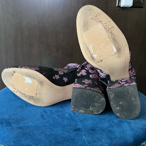Sam Edelman black/pink floral brocade ankle boots 6.5 - Picture 5 of 5